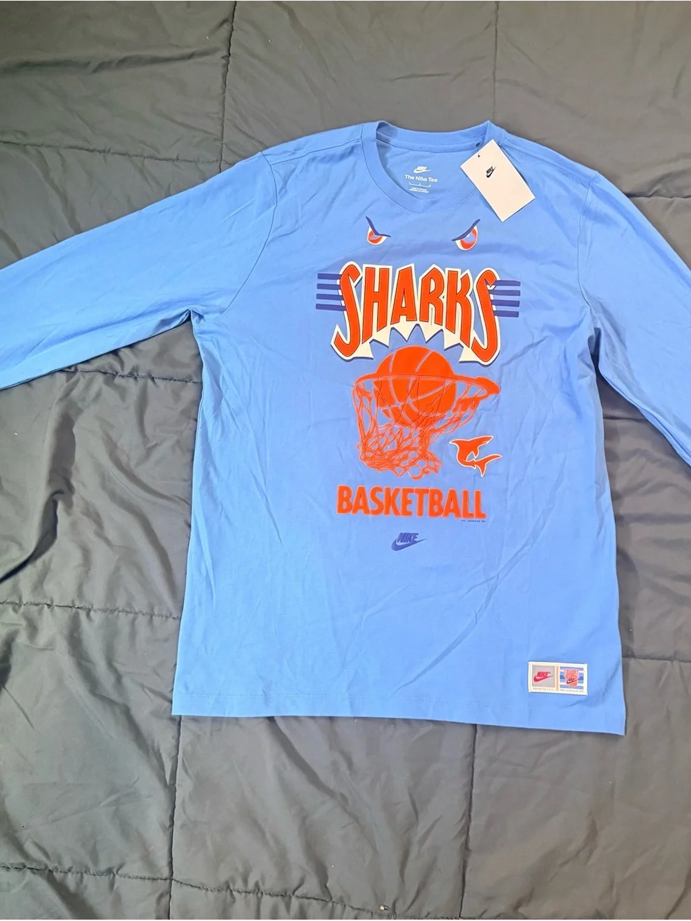 Nike Blue & Orange Sharks Basketball Long Sleeve Tee
